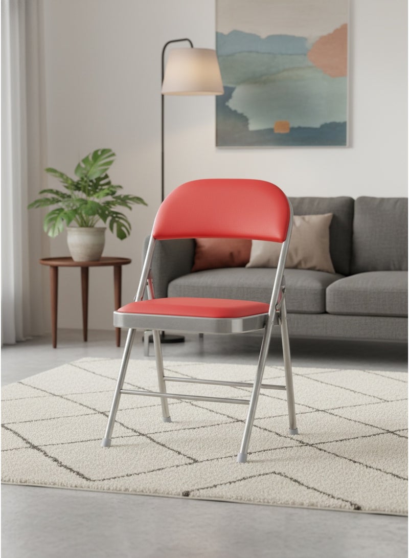 Living Folding Chair with Soft Cushion, Suitable for Household, Restaurant, Outdoor Fishing Office, Silver/Red - Image 1