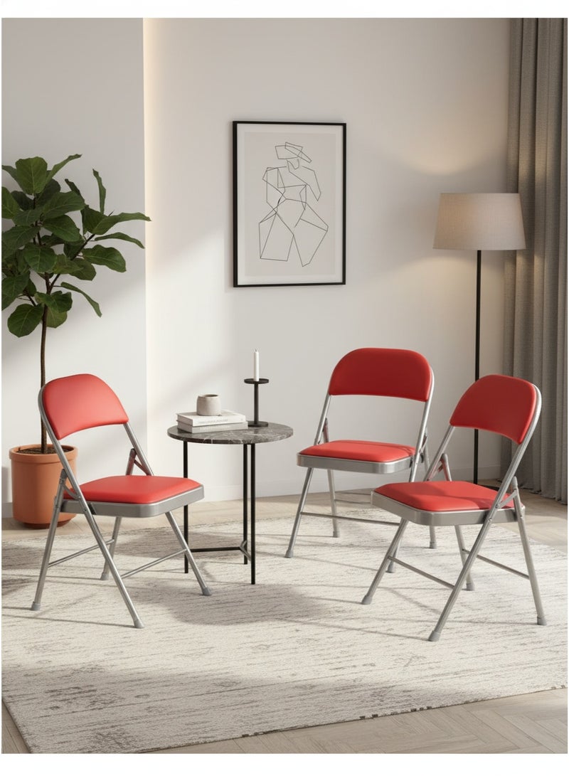 Living Folding Chair with Soft Cushion, Suitable for Household, Restaurant, Outdoor Fishing Office, Silver/Red - Image 3