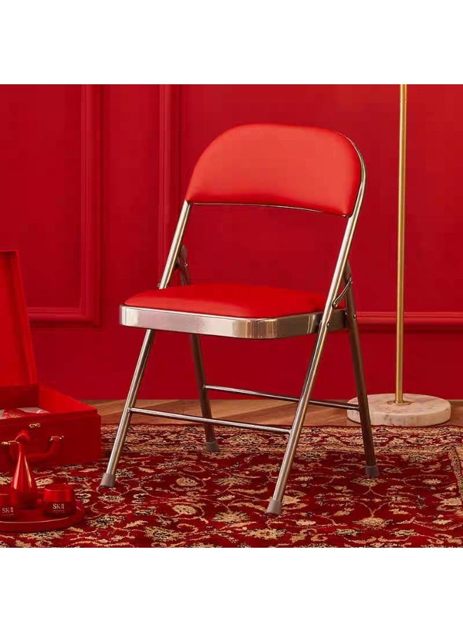 Living Folding Chair with Soft Cushion, Suitable for Household, Restaurant, Outdoor Fishing Office, Silver/Red - Image 4