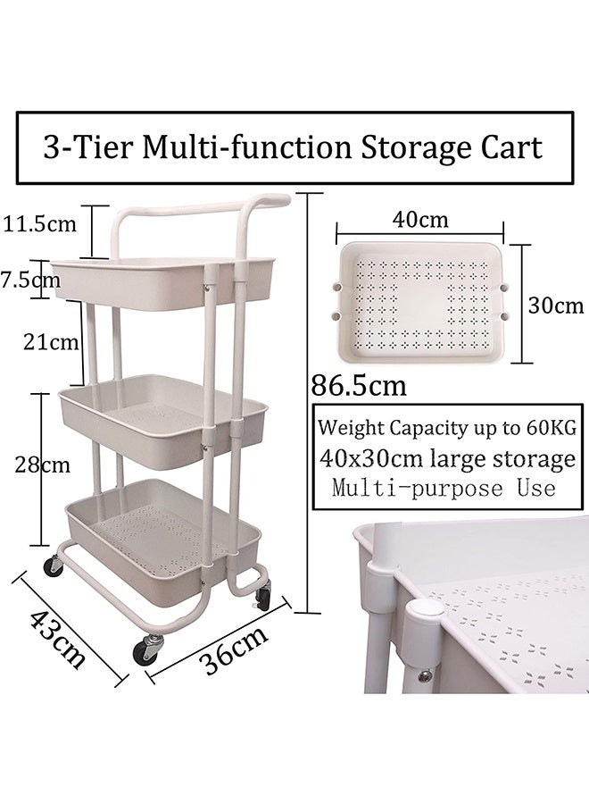 Toshionics 3 Tier Metal Utility Multipurpose Trolley Organizer Cart With Wheels For Office, Kitchen Bathroom Bedroom Black 42x35x85cm - Image 2