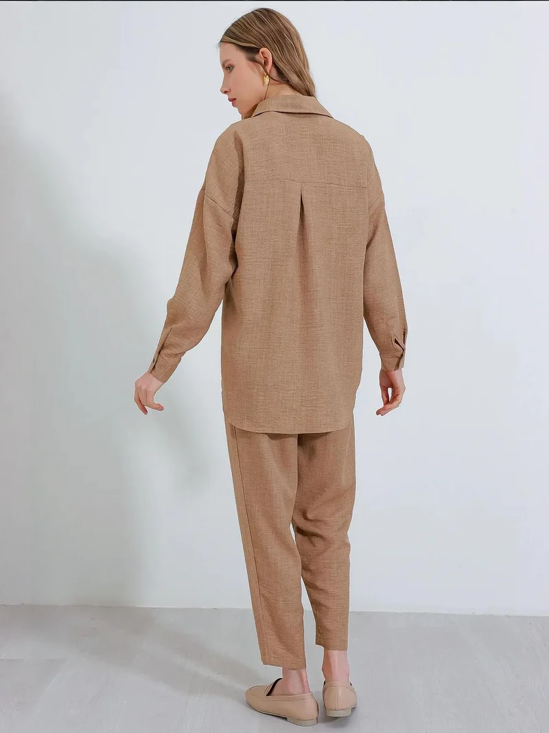 BIG DART BDART Linen Blend Long Sleeve Shirt and Pants Co-ord Set