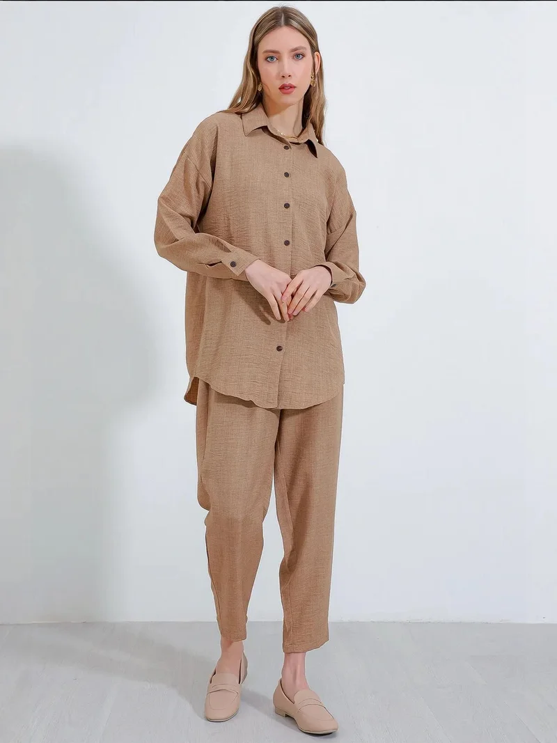 BIG DART BDART Linen Blend Long Sleeve Shirt and Pants Co-ord Set
