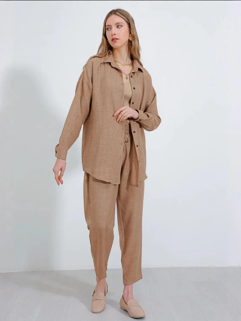 BIG DART BDART Linen Blend Long Sleeve Shirt and Pants Co-ord Set