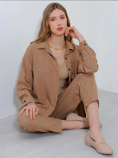 BIG DART BDART Linen Blend Long Sleeve Shirt and Pants Co-ord Set