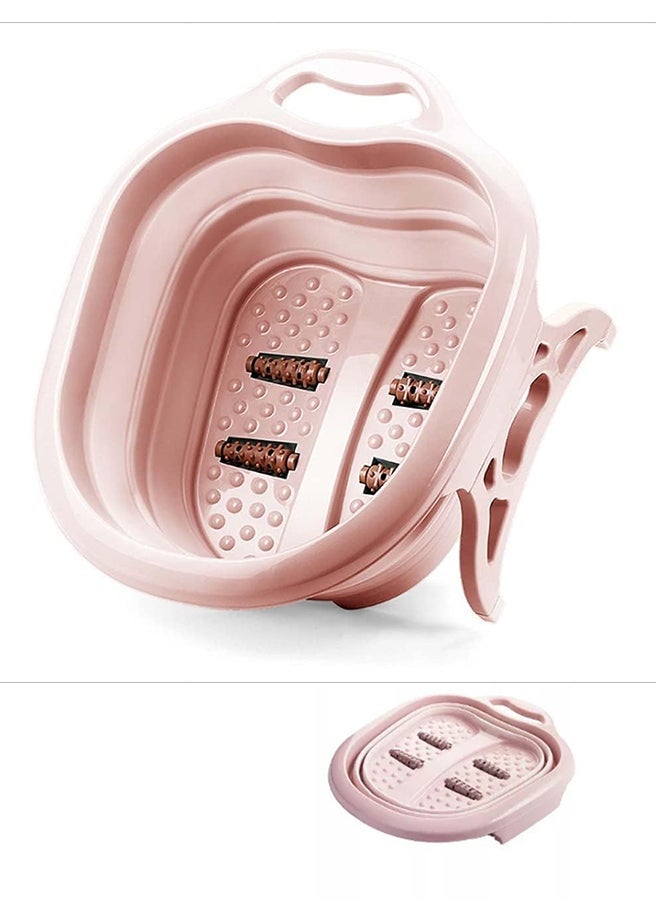 حوض استحمام للقدمين قابل للطي، حوض استحمام للحمامات الصحية للقدمين، حوض تدليك للقدم مع بكرات تدليك ومقبض حمل، مناسب لحمام الحليب وحمام الزهور - وردي - Image 1