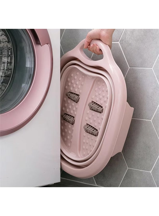 حوض استحمام للقدمين قابل للطي، حوض استحمام للحمامات الصحية للقدمين، حوض تدليك للقدم مع بكرات تدليك ومقبض حمل، مناسب لحمام الحليب وحمام الزهور - وردي - Image 5