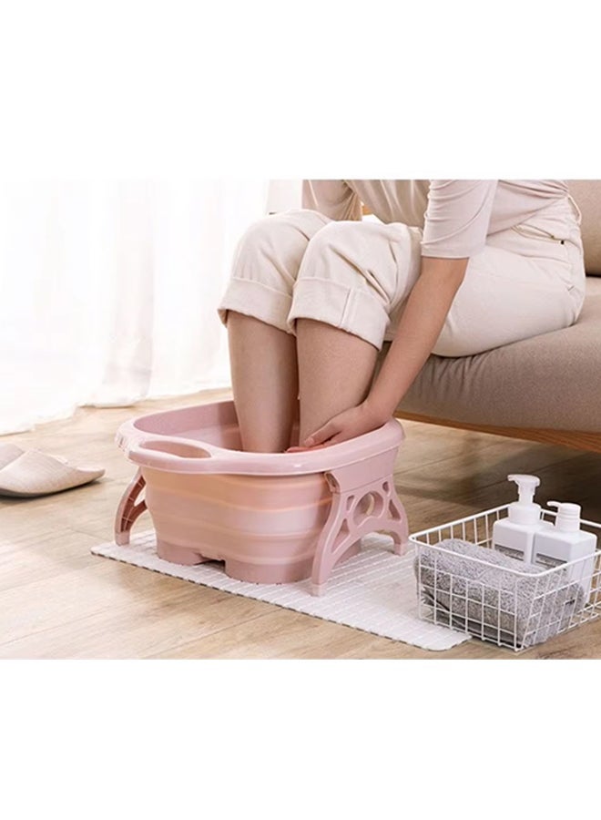 حوض استحمام للقدمين قابل للطي، حوض استحمام للحمامات الصحية للقدمين، حوض تدليك للقدم مع بكرات تدليك ومقبض حمل، مناسب لحمام الحليب وحمام الزهور - وردي - Image 3