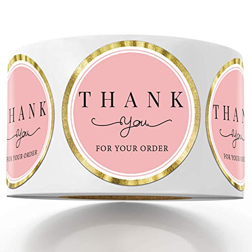 Mr.Mug 500 Chic Pink Thank You Stickers - 1.4 Inch Roll for Small Business - Image 1