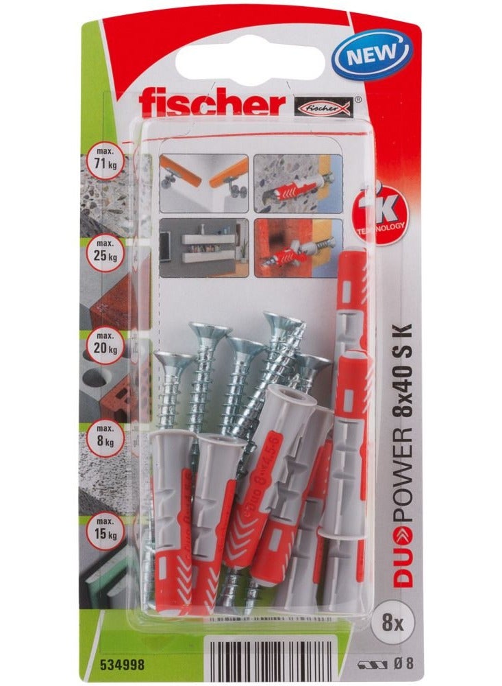Fischer Fischer Universal Plug 8 x 40mm + Countersunk Screw 8Pcs