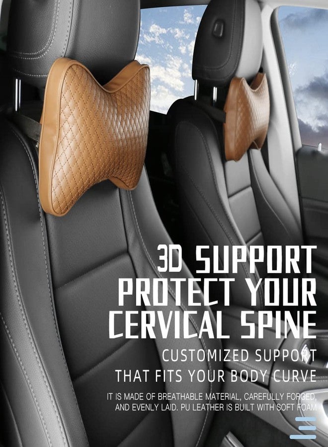 SENYAZON ZASTION SENYAZON Memory Foam Car Neck Pillow, Car Soft PU Leather Headrest Neck Support for Driving Home Office Black 2 PCS (Brown) - Image 5