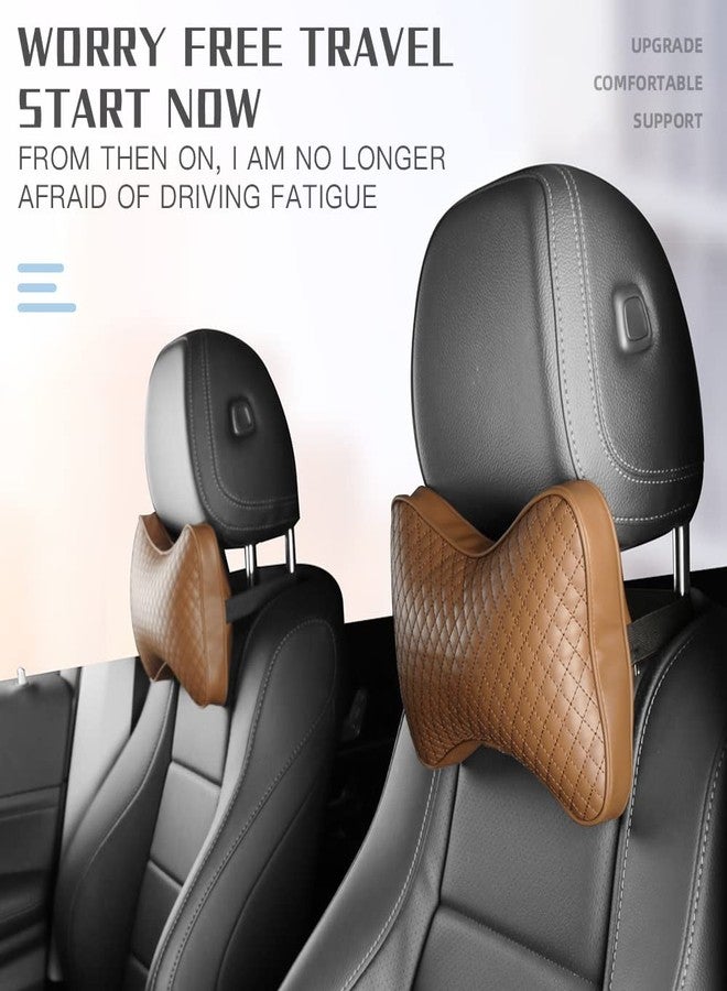 SENYAZON ZASTION SENYAZON Memory Foam Car Neck Pillow, Car Soft PU Leather Headrest Neck Support for Driving Home Office Black 2 PCS (Brown) - Image 4