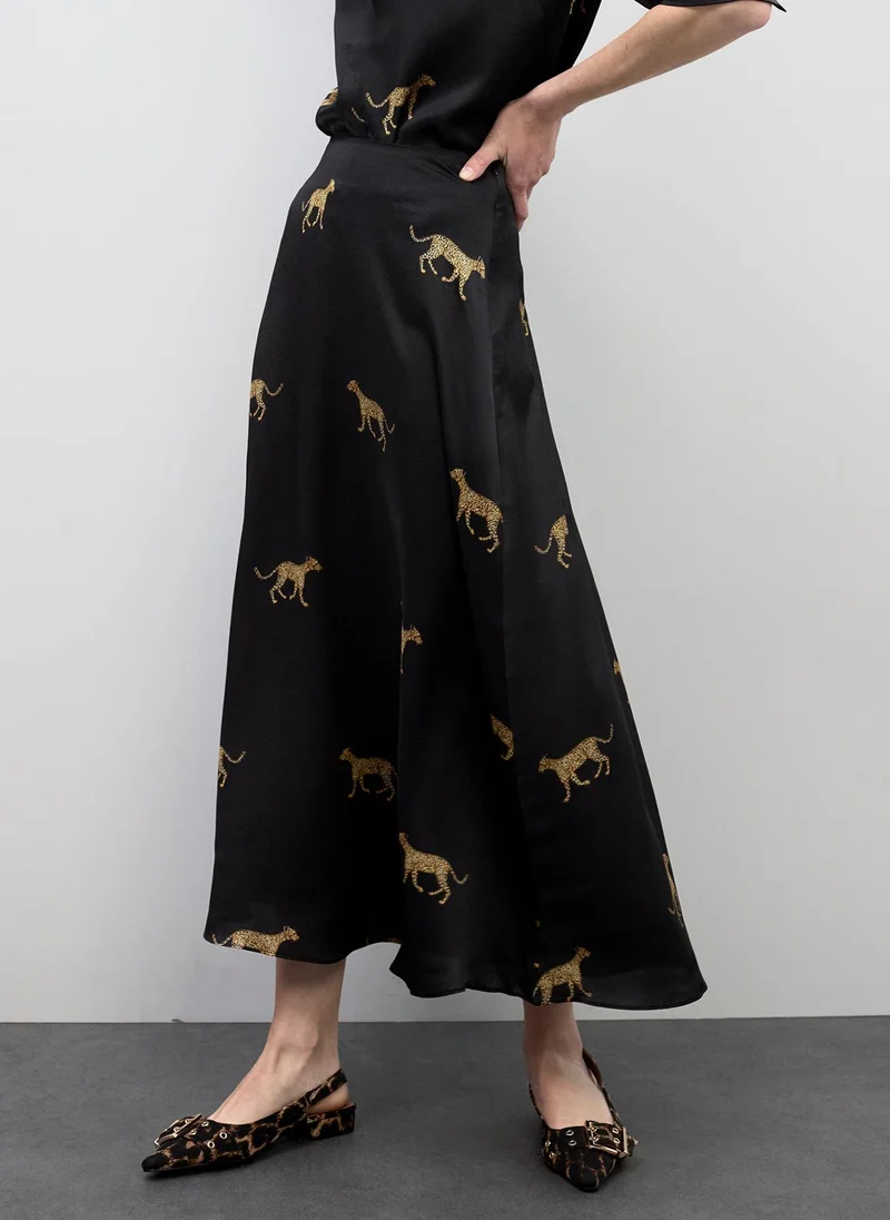 Lola Casademunt Satin Leopard Print Skirt