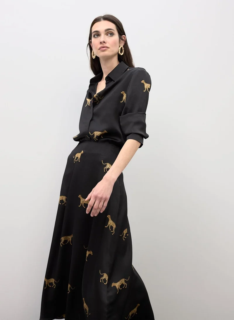 Lola Casademunt Satin Leopard Print Skirt