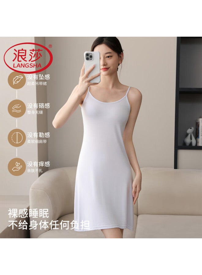 LANG SHA Langsha Women's Silk Nightgown Summer Silky Comfortable Breathable Round Neck Sling Dress Slimming All-match Can Be Worn Outside Home Service - Image 1