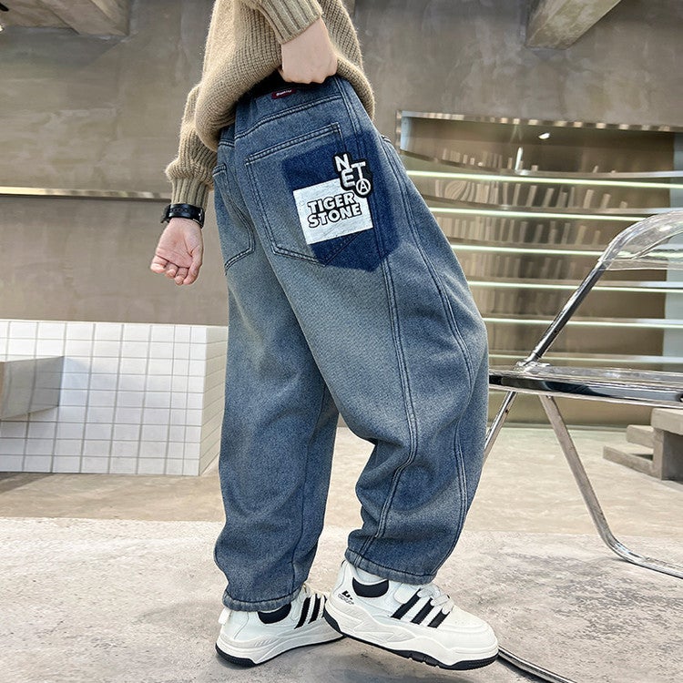 Boys' Pants Children'S Spring Jeans Style Middle And Large Children'S Spring Casual Trousers Western Style Trendy - Image 4