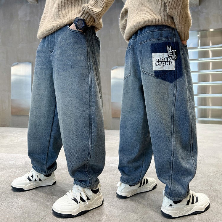 Boys' Pants Children'S Spring Jeans Style Middle And Large Children'S Spring Casual Trousers Western Style Trendy - Image 3