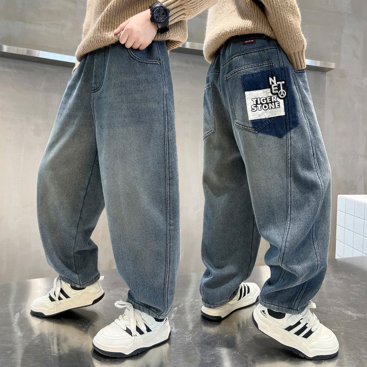 Boys' Pants Children'S Spring Jeans Style Middle And Large Children'S Spring Casual Trousers Western Style Trendy - Image 5