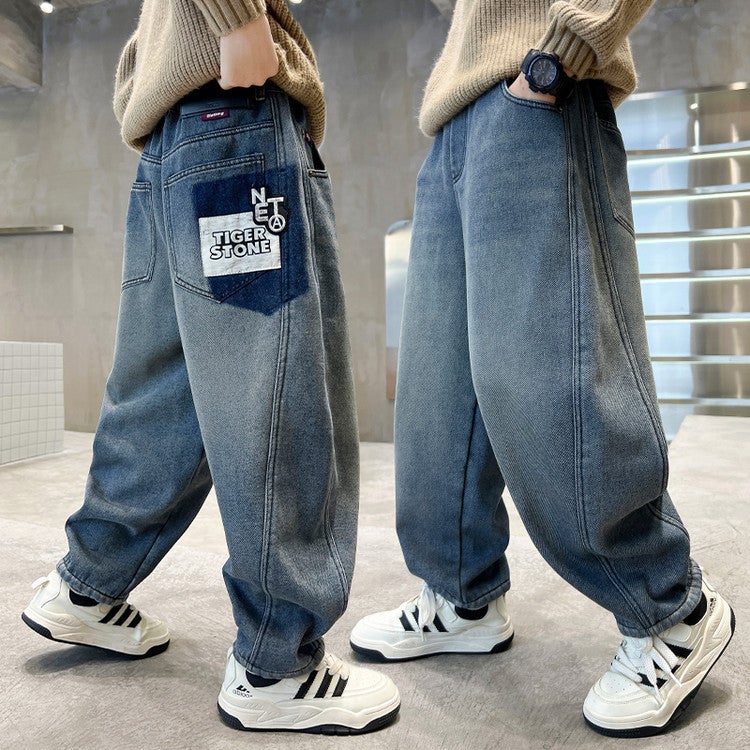 Boys' Pants Children'S Spring Jeans Style Middle And Large Children'S Spring Casual Trousers Western Style Trendy - Image 2