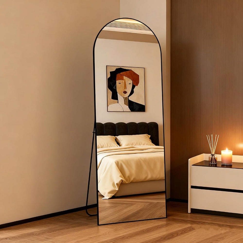 ® Full Length Mirror 165cm * 60cm Arched Full Body Mirror Black Standing Hanging or Leaning Against Wall for Bedroom Entry, Free Standing Floor Mirror for Makeup and Dressing