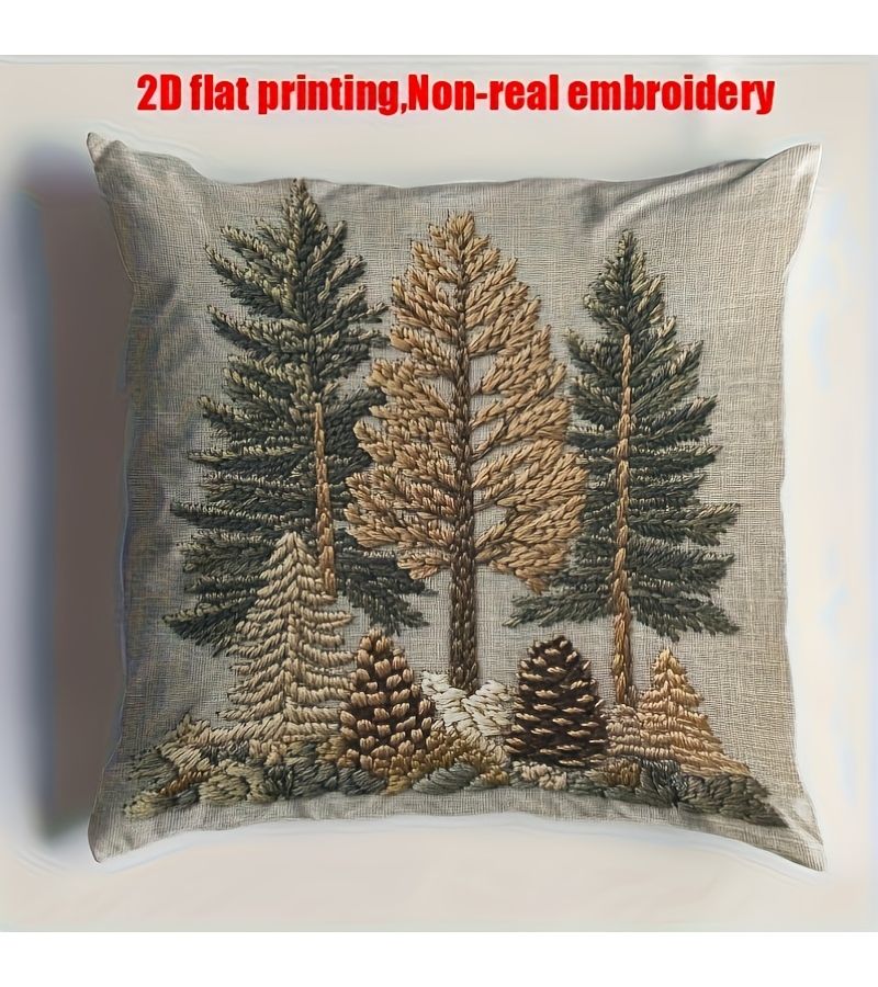 2D Flat Printing Short Plush Pillowcase 18x18 Inch Pine Tree Design Zipper Closure - Image 2