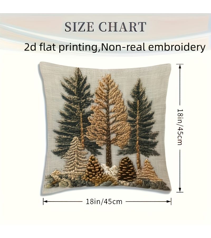 2D Flat Printing Short Plush Pillowcase 18x18 Inch Pine Tree Design Zipper Closure - Image 3