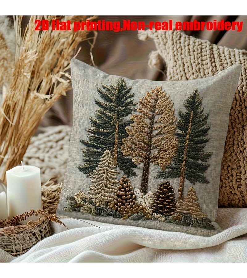2D Flat Printing Short Plush Pillowcase 18x18 Inch Pine Tree Design Zipper Closure - Image 4