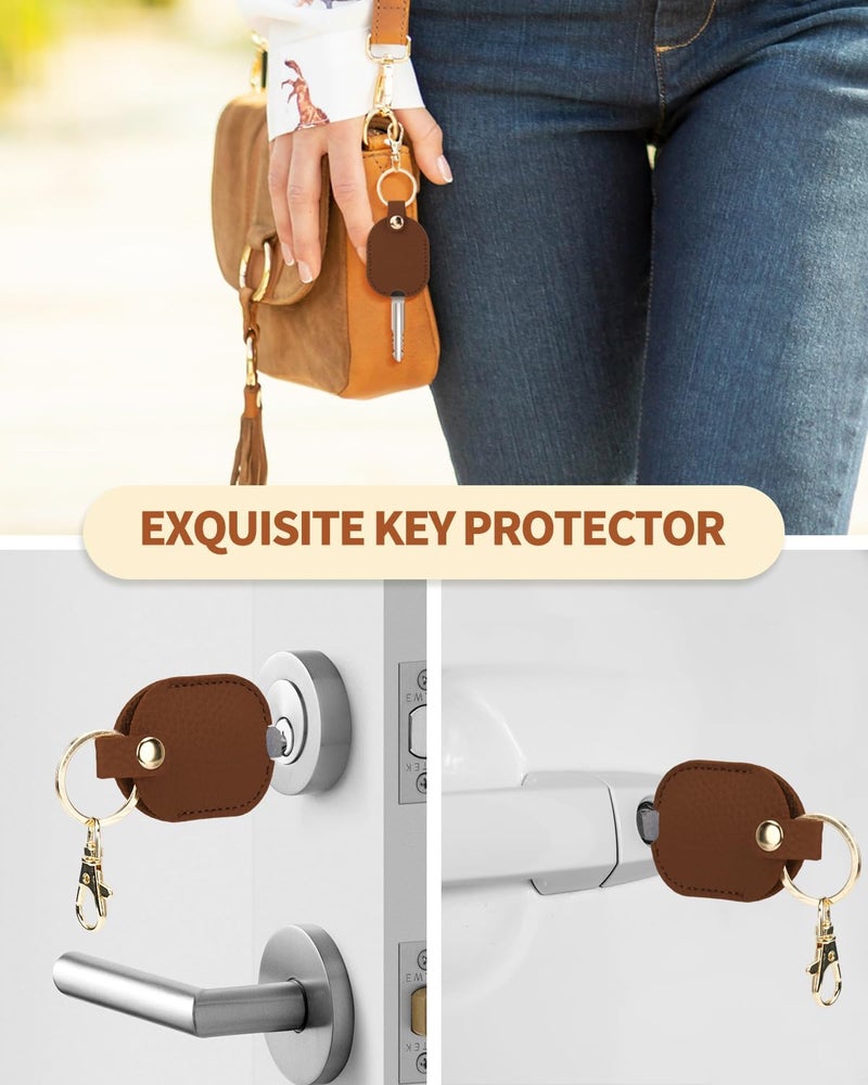 Aecsze Keychain Car Key Holder Replacement Leather Ring PU Ring Sleeve, Keychain Covers Caps Fob Case for Women, Men, Brown＋black, 5.12×1.88 - Image 5