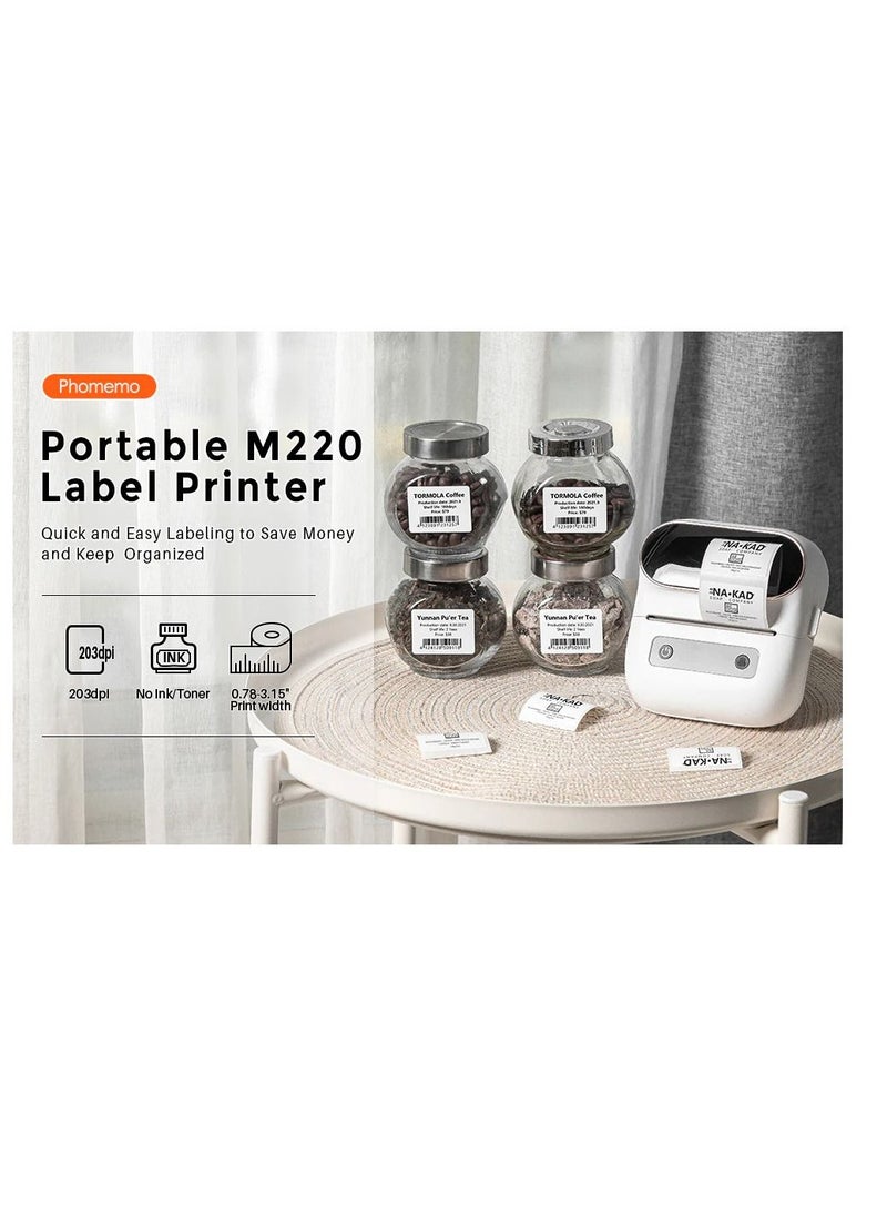 Phomemo M220 Portable Thermal Label Makers Bluetooth Printer For Barcode Labeling Organizing Small Business Compatible With iOS And Android