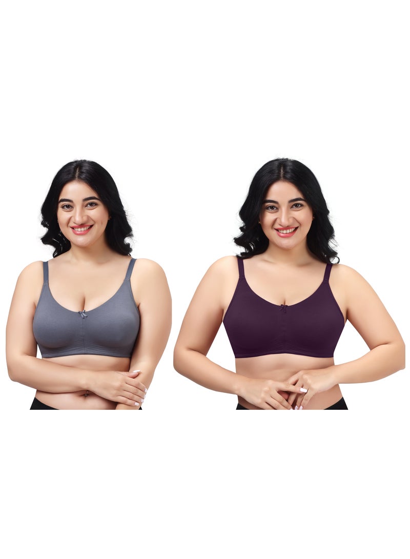 RAJNI Pack of 2 Women Bra T-Shirt Cotton Non-Padded Anti-Sag Seamless Full Coverage Wire-free Plus Size  - Image 1