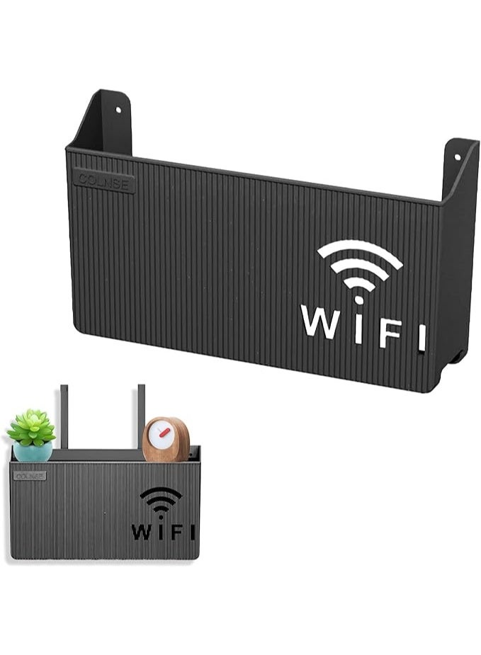 صندوق جداري لتخزين جهاز الراوتر ورف للتلفاز – منظم كابلات لتخزين الراوتر، جهاز الاستقبال، أجهزة التحكم والإلكترونيات الصغيرة – رف جداري لتوفير المساحة – أسود