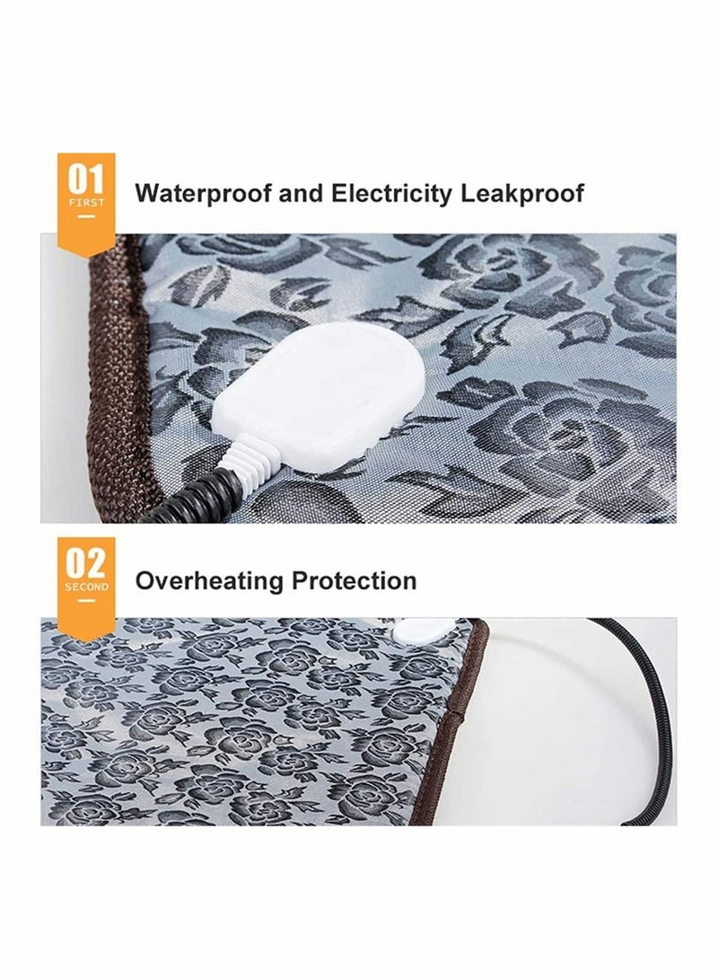 SYOSI Pet Heating Pad, Waterproof Electric Heating Mat Indoor, Adjustable Warming Mat, Pets Heated Bed With Chew Resistant Steel Cord, For Dog, Cat, Rabbit (17.7 x 17.7 Inch, Rose Pattern) - Image 3