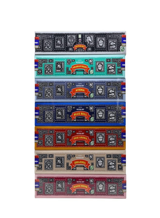 EARTH Satya Super Hit Incense Sticks Set of 7- Super Hit, Arabian Night, Athma, Blue Bell, Desi Aroma, Dharma, Magic Monk 15 GMS (Green Certified) Perfect for Gift. Hand Rolled Incense Sticks - Image 1