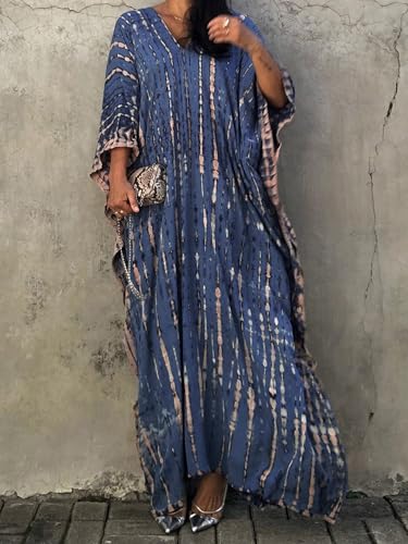 Moss Rose Women Summer Caftan Coverups Dress Kimono Beach Vacation Wear V Neck Print Maxi Boho Dress - Image 5
