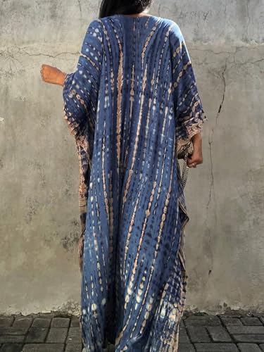 Moss Rose Women Summer Caftan Coverups Dress Kimono Beach Vacation Wear V Neck Print Maxi Boho Dress - Image 2