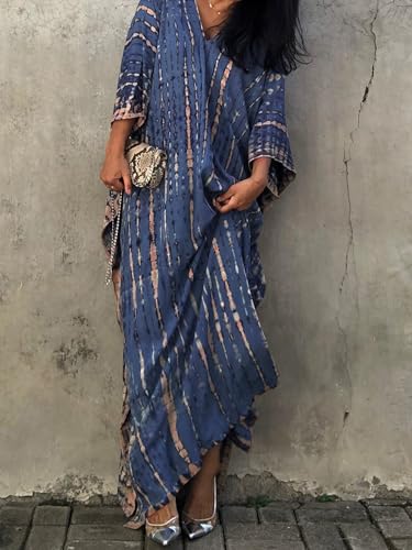 Moss Rose Women Summer Caftan Coverups Dress Kimono Beach Vacation Wear V Neck Print Maxi Boho Dress - Image 3