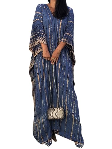 Moss Rose Women Summer Caftan Coverups Dress Kimono Beach Vacation Wear V Neck Print Maxi Boho Dress - Image 1