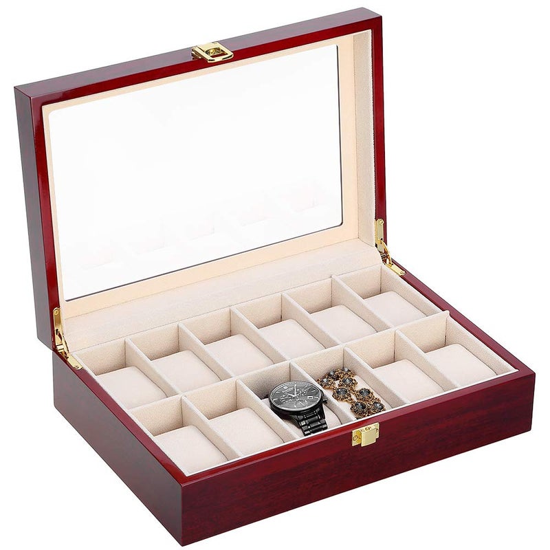 Uten Watch Box, 12 Slot Wooden Watch Case with Removable Watch Pillow, Metal Clasp Watch Display, Watch Box Organizer for men and women. - Image 1