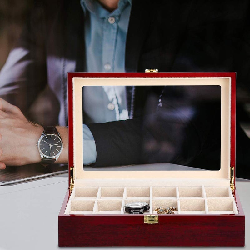 Uten Watch Box, 12 Slot Wooden Watch Case with Removable Watch Pillow, Metal Clasp Watch Display, Watch Box Organizer for men and women. - Image 3