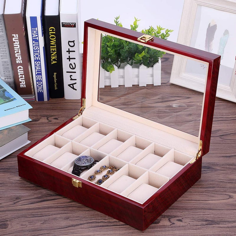 Uten Watch Box, 12 Slot Wooden Watch Case with Removable Watch Pillow, Metal Clasp Watch Display, Watch Box Organizer for men and women. - Image 2
