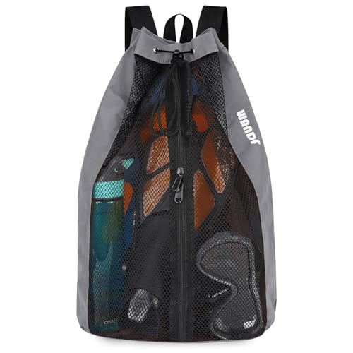 WANDF Swim Bag Mesh Drawstring Backpack Beach Backpack for Swimming Gym and Workout GearGrey - Image 1