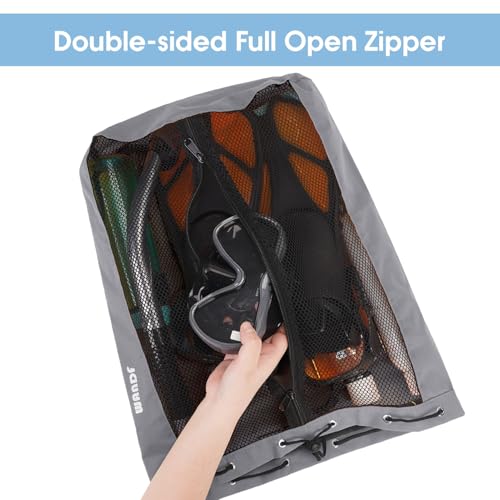 WANDF Swim Bag Mesh Drawstring Backpack Beach Backpack for Swimming Gym and Workout GearGrey - Image 3