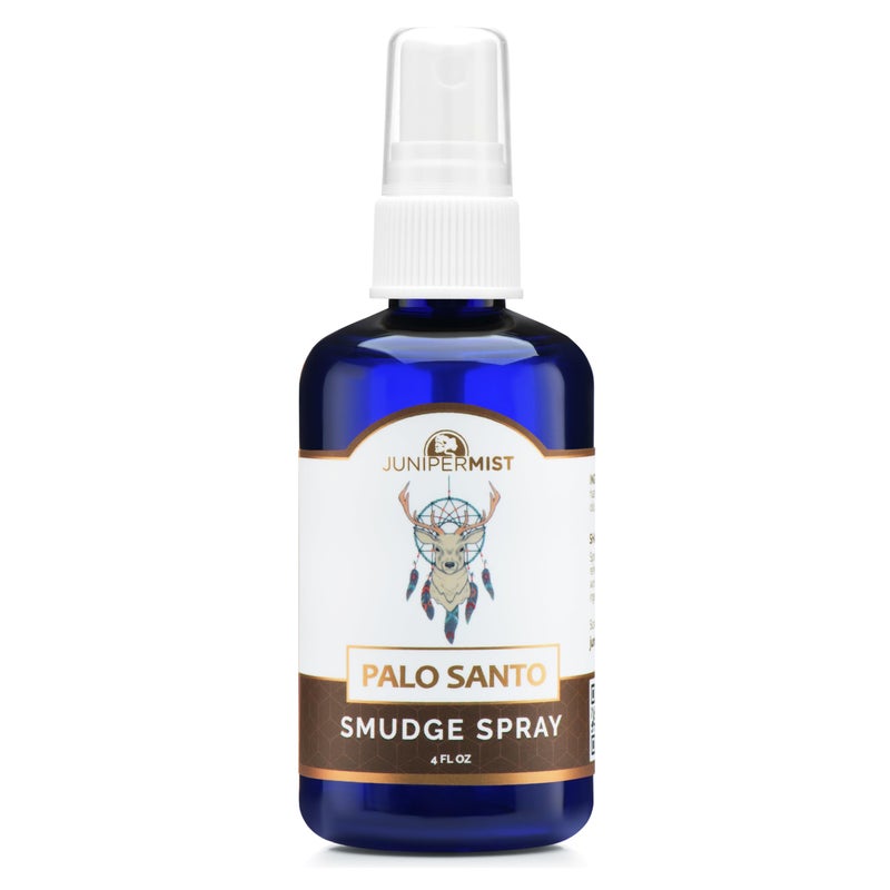 JUNIPERMIST Palo Santo and Sage Smudge Spray (4 Fl Oz) - for Cleansing Negative Energy - Sage Spray Alternative to Smudge Sticks - Sustainably Made in USA with Pure Essential Oils and Real Crystals - Image 1