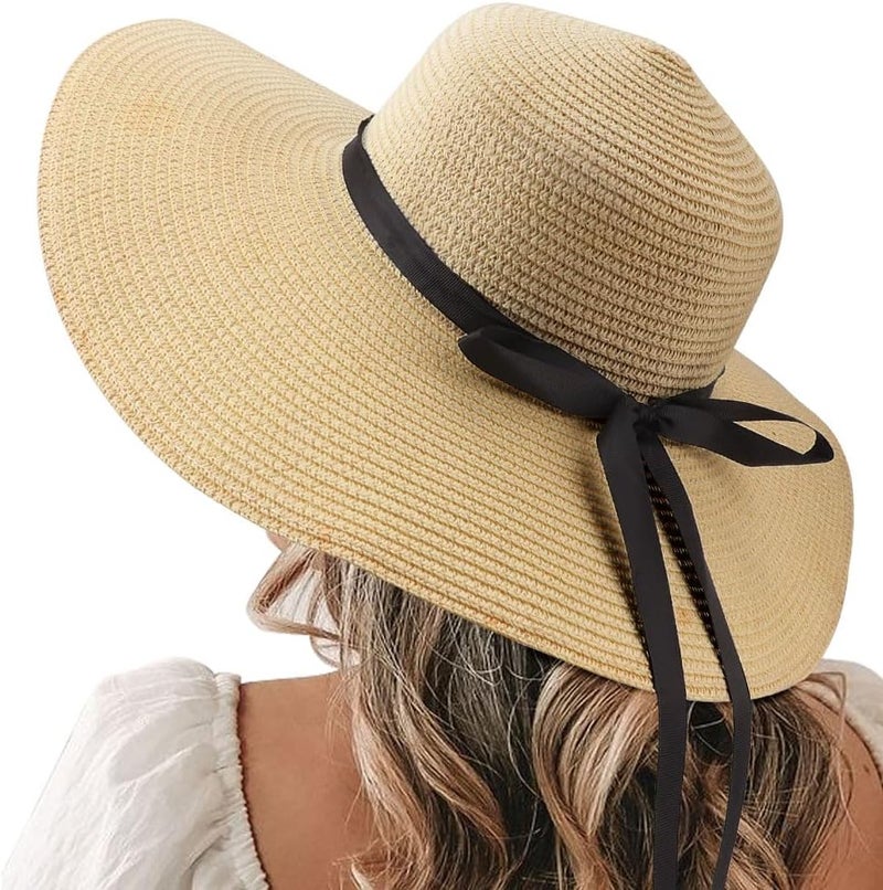 DRESHOW Beach Hats for Women Big Straw Wide Brim Summer Hat Floppy Foldable Roll up Cap Sun Hat UPF 50+ - Image 1