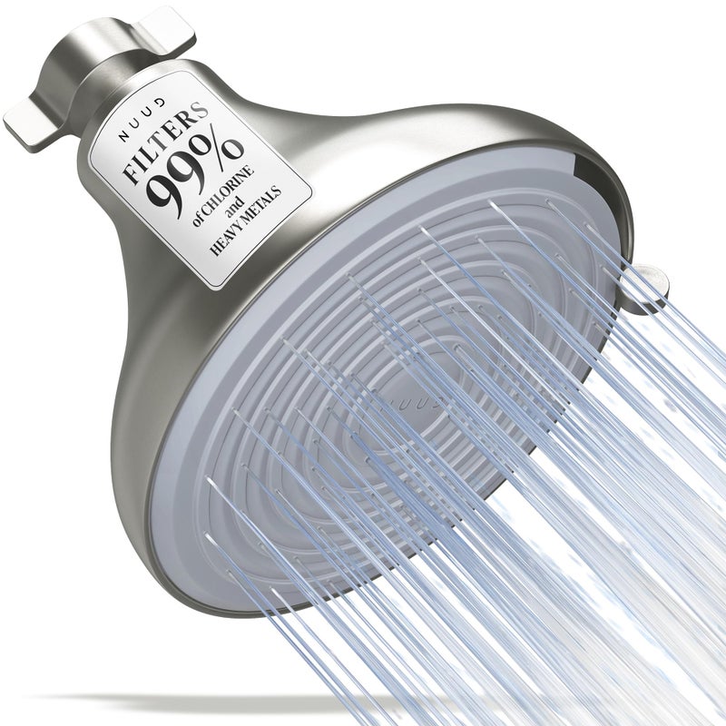NUUD Filtered Shower Head - Removes Chlorine, Heavy Metals & Contaminants for Healthier Scalp Skin & Hair | Protects Colored Hair & Soothes Dry Skin - High Pressure Shower Head Filter - Brushed Nickel - Image 1