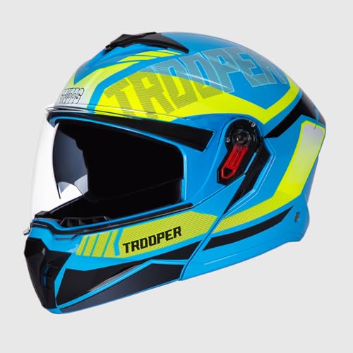 STUDDS Trooper DV D1 ISI and DOT Certified Gloss Finish Flip-up Full Face Helmet for Men and Women with Inner Sun Visor (Blue N5 XL) - Image 1