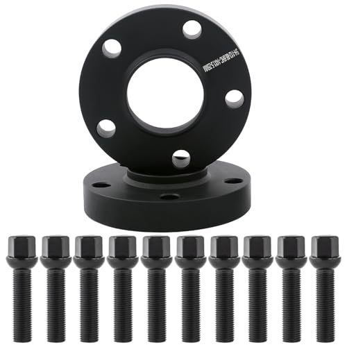 DCVAMOUS 2PC Black 5x112 Hubcentric Wheel Spacers 1 Inch with 14x1.5 Bolts (50mm Shank Ball Seat Type) 66.56 Bore Compatible with Benz Au-di 5 Lug for W210 W212 C230 C240 C320 A4 S4 A5 S5 A6 S6 A7 A8 - Image 1