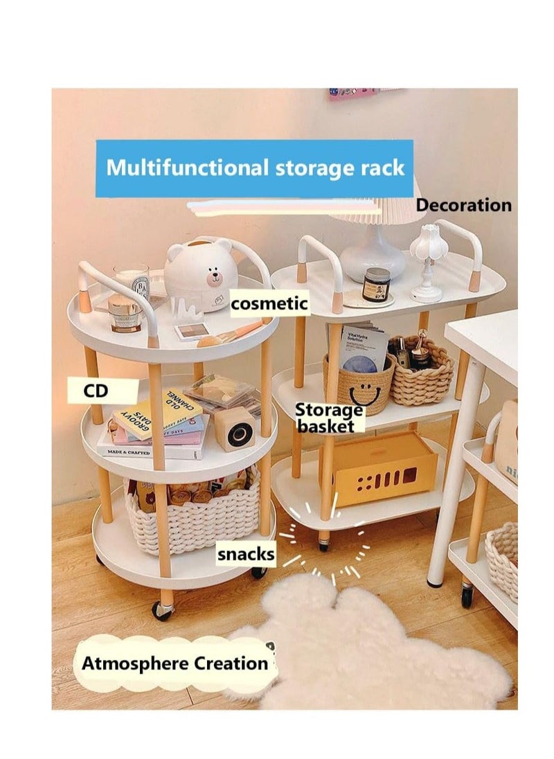Generic - Rolling Cart, 3-Tier Plastic Rolling Utility Cart with Handle,Round Lockable Wheels，Multi-Functional Storage Trolley for Office, Living Room, Kitchen (Square, 3 Tier) - Image 1