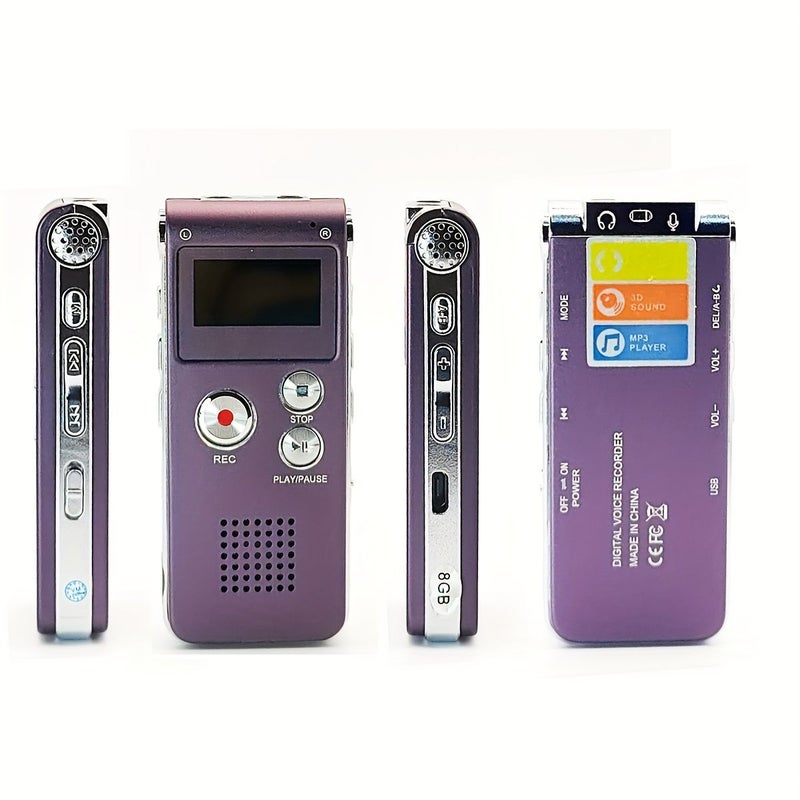 Multifunctional Rechargeable 8GB 650 Hour Digital Audio Voice Recorder MP3 Player Purple - Image 3