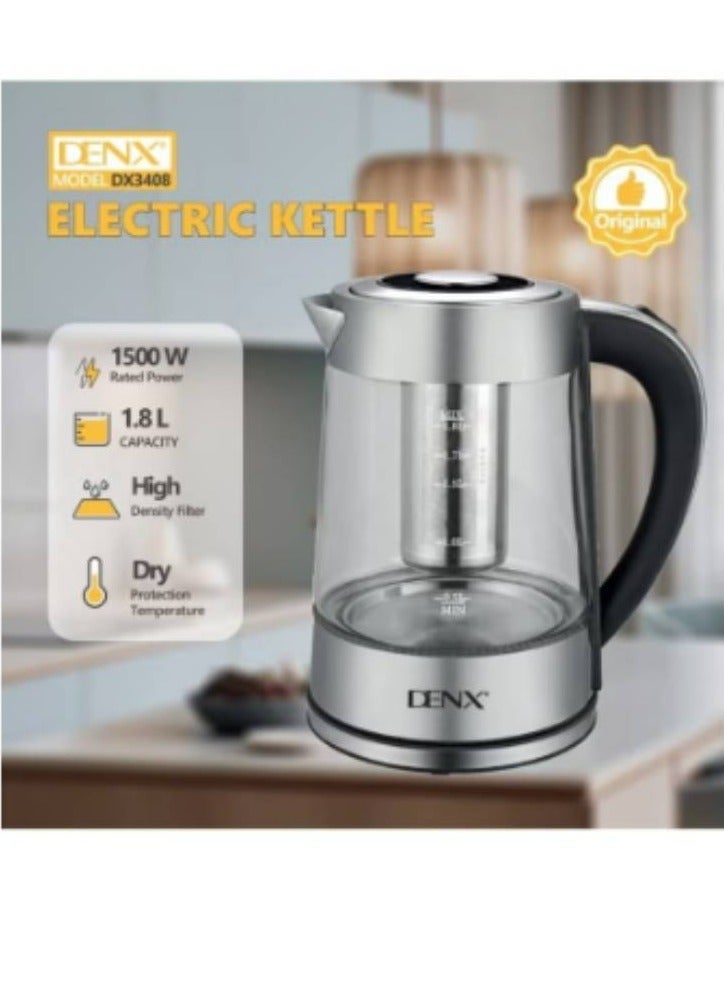 دينكس غلاية كهربائية سعة 1.8 لتر مع 12 عنصر تحكم في درجة الحرارة لمدة تصل إلى 24 ساعة، فلتر من الفولاذ المقاوم للصدأ، 1500 واط DX3408 - Image 1