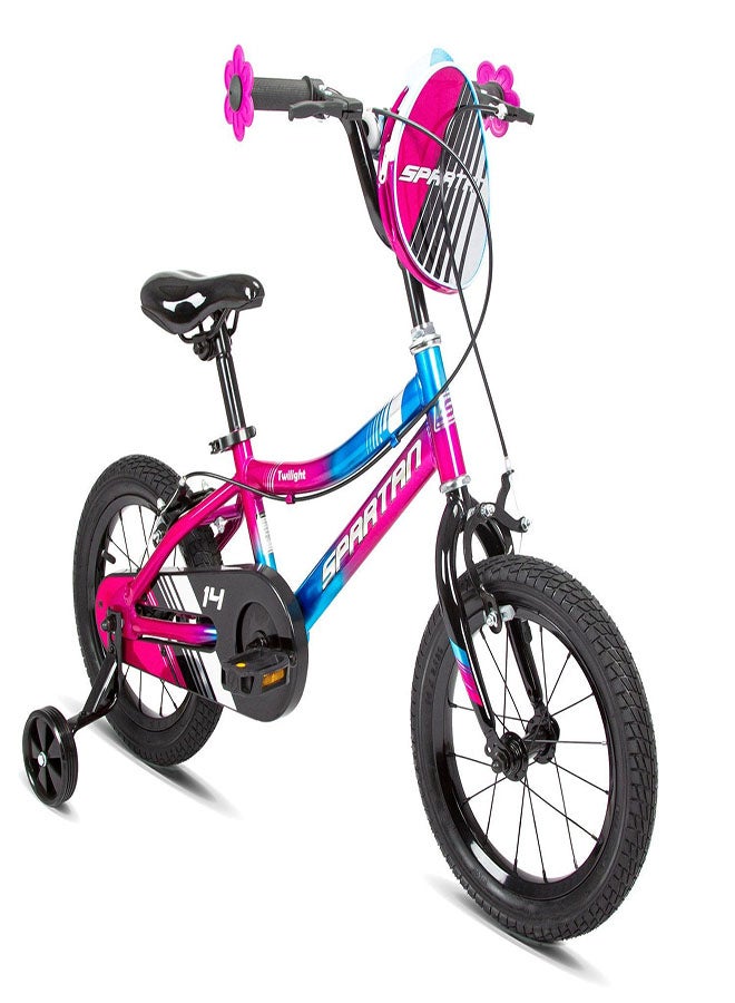 Spartan Twilight Kids Bike | 14 Inch Wheel Size With Training Wheels | Single Speed | Pink Color - Image 2